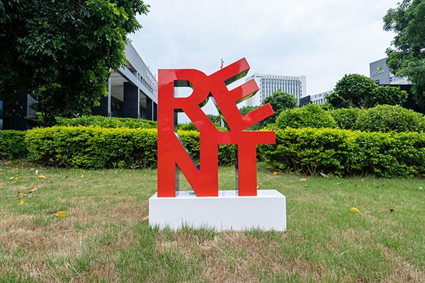 Bold Red “RENT” Letter Sculpture Colorful Stainless Steel Sculpture